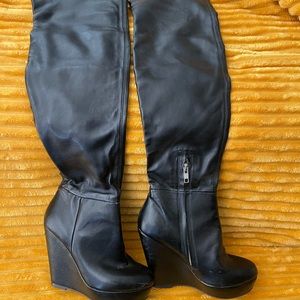 Steve Madden over the knee leather wedge boots